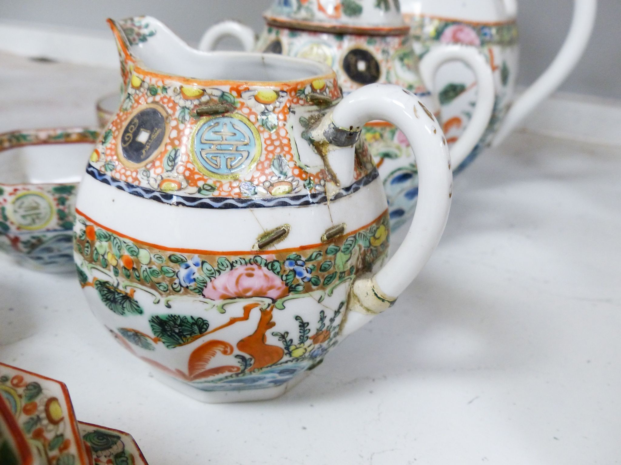 A Cantonese porcelain part tea and coffee set